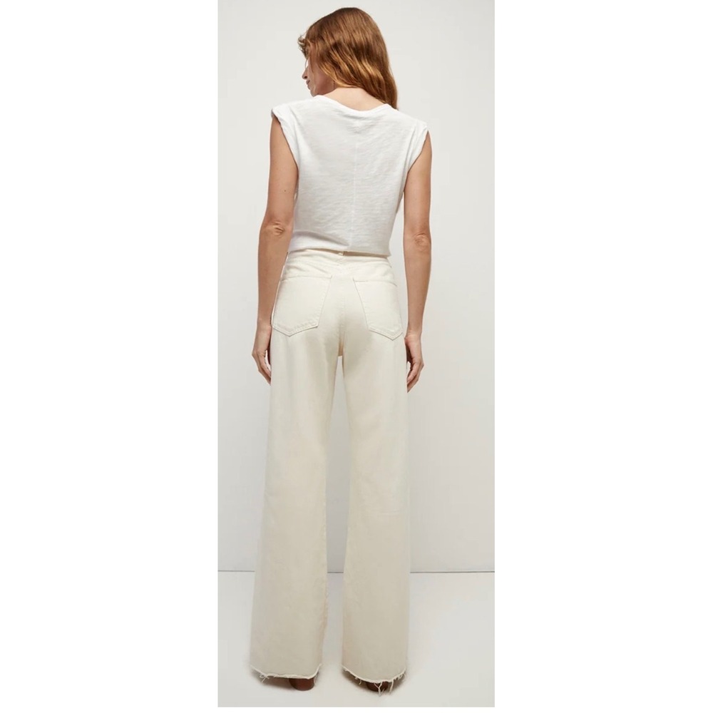 Veronica Beard High Rise Wide Leg Jeans Ecru Off White Patch Pocket Raw Hem 25 - Picture 2 of 7